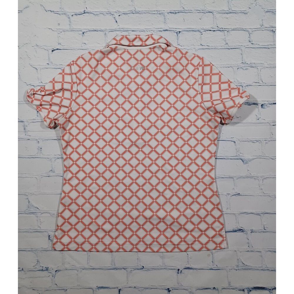 Nvo‎ Shirt Womens White Orange Short Sleeve Polo Golf Geo Print Stretch - Picture 3 of 3